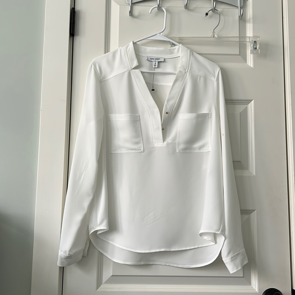 Nine West white dressy blouse size M